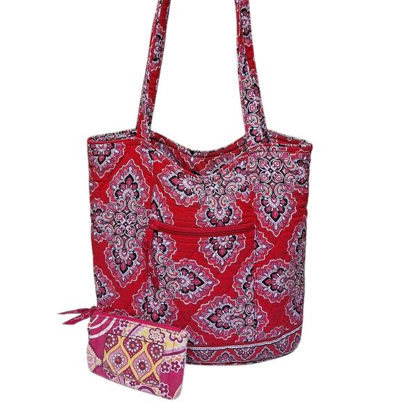 Vera Bradley bundle shoulder bag Frankly scarlett red demask paisley & coin bag - Picture 1 of 10